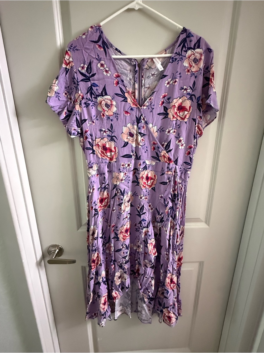Lavender Floral Wrap-Style Women's Dress